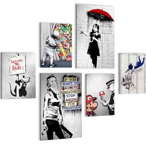 Novart Wandbilder Set Banksy Collage Street Art in rot von Novart