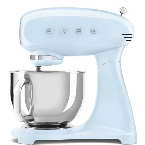 SMEG SMF03PBEU 50s Style Küchenmaschine - 800W Leistung, 10 Geschwindigkeitsstufen und 4.8l Edelstahlschüssel, stilvolles Pastellblau für jede Küche