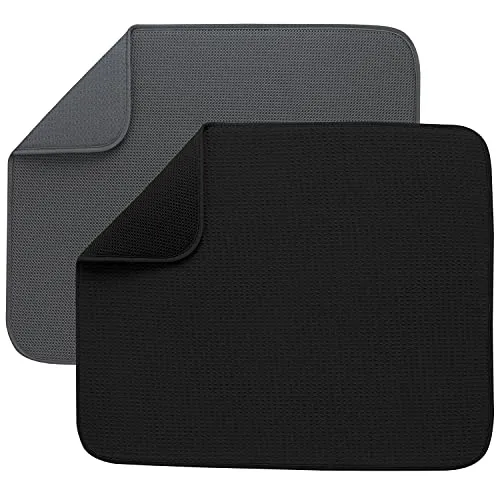 S&T INC. Abtropfmatte für die Küche, saugfähig, wendbar, Mikrofaser, Vorteilspack für Küche, 40,6 x 45,7 cm, schwarzes Netz und anthrazitfarbenes Netz, 2 Stück