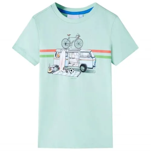 Kinder T-Shirt mit Bus-Aufdruck Kurzarm Shirt Kindershirt Helles Minzgrün 116