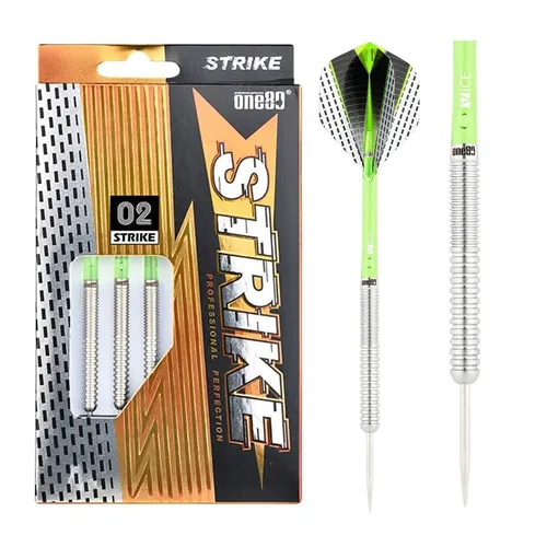 One80 Strike 02 Steeltip Dartset 22g Silber Steeldarts - Hochwertiges Steeldart-Set mit 80 % Wolfram für präzise Würfe. Ideal für leidenschaftliche Dartspieler, die Wert auf Qualität und Leistung legen.