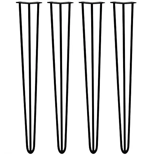 4x Haarnadel Tischbeine Tischkufen Tischgestell mit Dreifachstab inklusive Freie Bodenschoner für Kaffeetisch, Tisch und Schreibtisch, Schwarz (71cm)