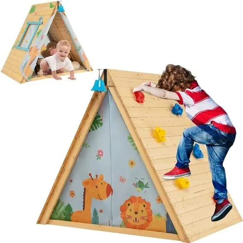 COSTWAY 2 in 1 Kinderspielhaus mit Klettersteinen von Costway