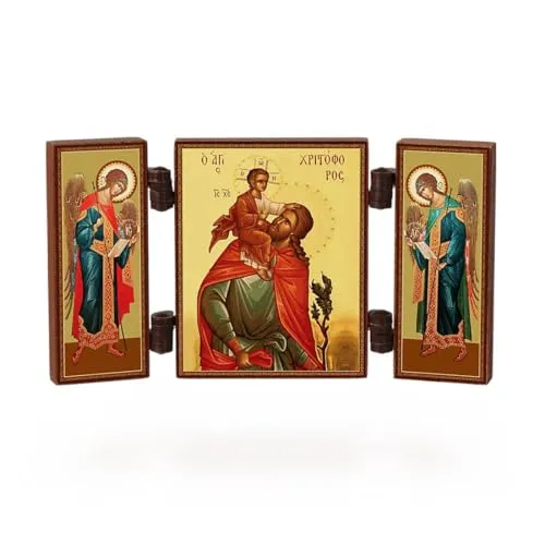NKlaus - Heiliger Christophorus - christliche Ikone Triptychon - Svyatoj Hristofor - reise Altar Holz 36180