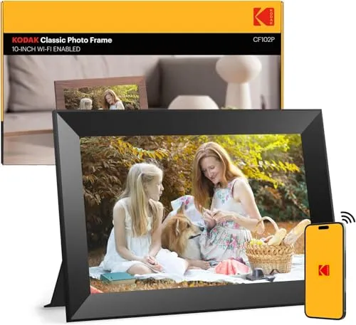 Kodak Digitaler Bilderrahmen WLAN 10.1 Zoll, HD IPS-Touchscreen Elektronischer Bilderrahmen mit 32 GB Speicher, Automatische Bilderdrehung, Teilen von Fotos oder Videos überall über App, Schwarz