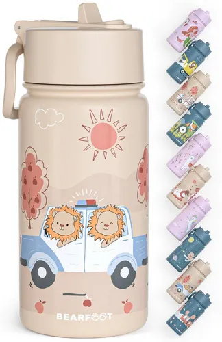 BEARFOOT Trinkflasche Thermo Kinder Trinkflasche Edelstahl - Polizei braun, Thermosflasche, auslaufsicher, Edelstahl, Kinderflasche, BPA-frei