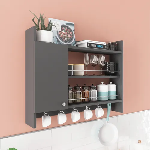 Anthrazitfarbenes Wandregal - Regal B�cherregal Shelf - Stylisches Wandregal in Anthrazit, 85 cm breit mit zahlreichen Fächern. Ideal für Bücher und Dekoration, aus robuster melaminbeschichteter Spanplatte.