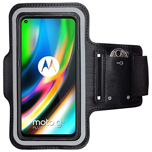 CoverKingz Sportarmband für Motorola Moto G9 Plus - Armtasche mit Schlüsselfach Oberarm Halterung - Sport Laufarmband Handy Armband Schwarz