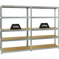 PROREGAL® Schwerlastregal MegaDeal - 2x Big Elephant 180x120x45cm - Schwerlastregale mit 250kg Traglast pro Fachboden. Ideal für Lager und Werkstatt, einfache Montage ohne Werkzeug und vielseitig einsetzbar als Werkbänke.