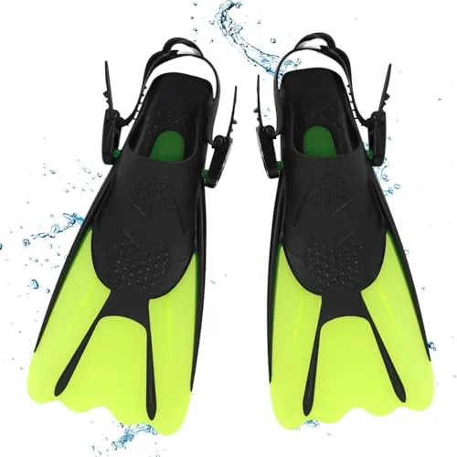 mizikuu Schnorchelflossen, Verstellbare Schwimmflossen Gr.34-38 für Kinder & Erwachsene Offene Ferse Tauchflossen Kurze Flossen Unisex für Schwimmen und Schnorcheln, Grün