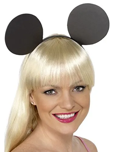 Smiffys Mouse Ears on Headband, Black Halloween