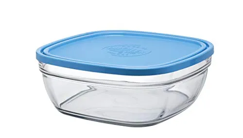 Duralex 9024AM06A1111 Freshbox Carré Frischhaltebox mit Deckel, 23x23cm, 3.1 Liter, Glas, blau, 1 Stück