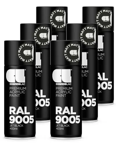 COSMOS LAC Sprühlack 400ml - RAL 9005 Schwarz Matt für DIY-Projekte - Vielseitiger Sprühlack für alle Oberflächen, mit schneller Trocknung und hervorragender Haftung. Ideal für Upcycling-Projekte und wetterfest – für kreative Arbeiten im Innen- und Außenbereich.
