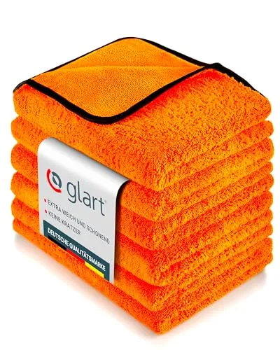 Glart 6x Auto Trockentuch XXL - Premium Mikrofasertuch für kratzfreies Trocknen - Mikrofasertücher für die Autopflege von außen, extra saugstark und fussel- sowie streifenfrei für ein perfektes Finish.