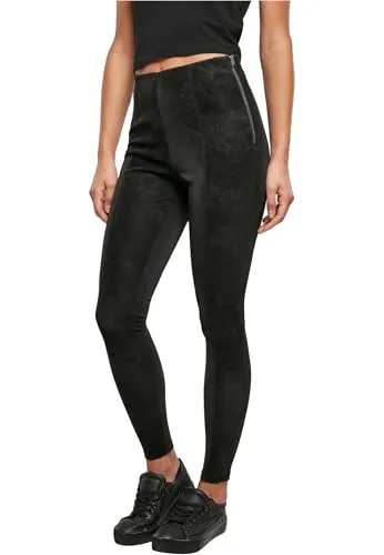 Urban Classics Ladies Washed Faux Leather Pants Black XS - Damen-Hosen in stylischer Faux Leather Optik, elastisches Material für perfekten Sitz und hohen Tragekomfort. Ideal für trendbewusste Looks!