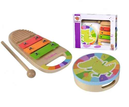 Eichhorn - Musik Set mit Handtrommel und Xylophon inkl. Ratsche, 3 teilig, aus Birken- und Sperrholz, ab 1 Jahr