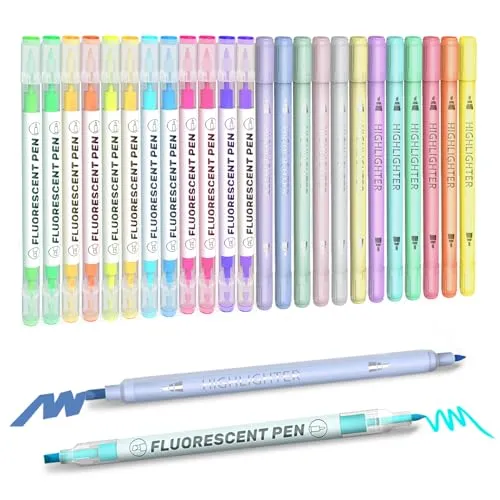 EooUooIP Textmarker Pastell, 24 Farben Textmarker Set mit dünnem und breitem Doppelkopf-Design zum Markieren, Ausmalen, Unterstreichen, für Büro oder Schule