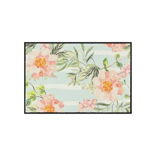 Salonloewe Fussmatte Floral Stripes Blue I Schmutzfangmatte waschbar & rutschfest | Fußabtreter 100% PVC Frei für Innen & Außen - - 50 x 75 cm