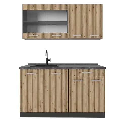 Vicco Küchenzeile R-Line, Artisan Eiche/Anthrazit, 140 cm