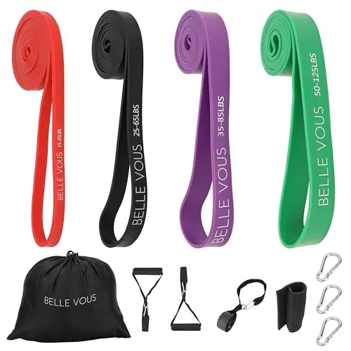 Fitness Band Set mit Tragetasche - 4 Stufen Widerstandsbänder - Fitness Zubehör, vielseitige 4 Stufen Widerstandsbänder für effektives Training überall, inklusive praktischer Tragetasche.