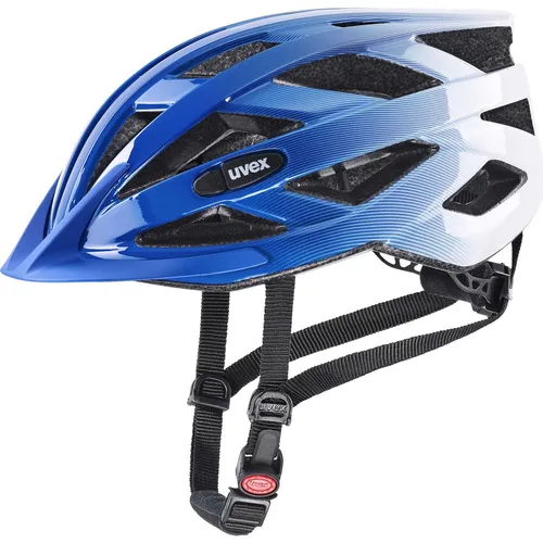 Uvex air wing Fahrradhelm in cobalt white, Größe 56-60 - Allround-Fahrradhelm mit Hochglanz-Design und Inmold-Konstruktion; optimale Passform durch 3D IAS 3.0 System und hervorragende Belüftung mit 24 Kanälen.