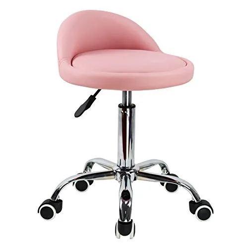 KKTONER Rollhocker mit Rückenlehne höhenverstellbar drehbar Arbeitshocker Drehhocker Rollhocker Bürohocker Rosa