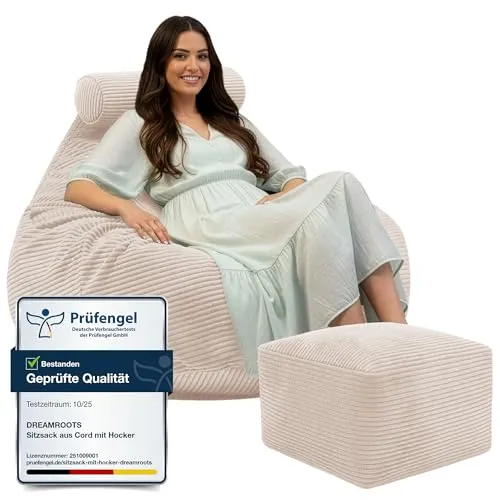 DreamRoots Sitzsack Erwachsene Cord oder Kinder in beige von DreamRoots