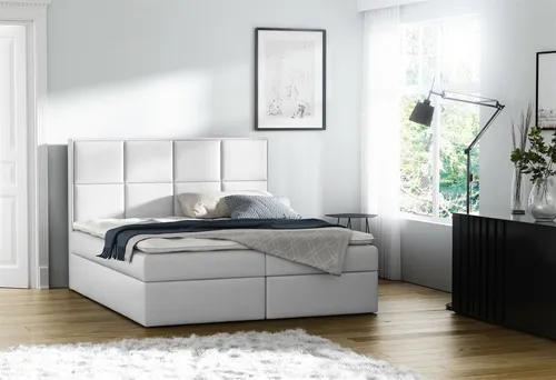 Boxspringbett MEDIANO Kunstleder Weiss 180x200cm mit Bettkasten - Elegantes Boxspringbett für Schlafzimmer, inklusive 2 beidseitig aufklappbaren Bettkästen und hochwertiger 7 Zonen Taschenfederkernmatratze für optimalen Schlafkomfort.