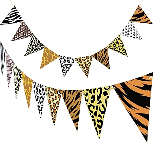 Happium Wimpelkette mit Tiermotiv, Dschungel-Safari-Banner, Leopardenmuster, Wimpelkette mit Kordelzug für Babyparty, Geburtstag, Jahrestag, Tier-Party-Dekorationszubehör