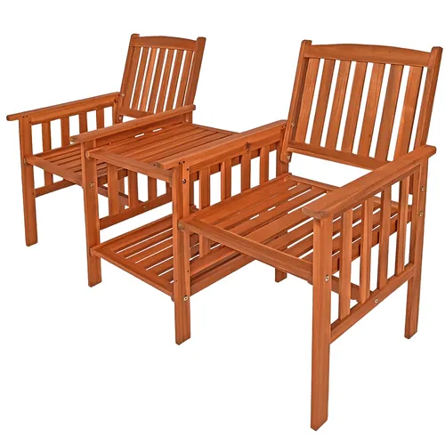 DeubaXXL DE Gartenbank Akazienholz mit Tisch 164x63x91cm - Gartenmöbel - Hochwertige, wetterbeständige Akazienholzbank mit integriertem Tisch für perfekten Sitzkomfort und gemütliche Stunden im Freien.