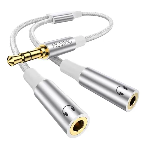 MOSWAG 3,5-mm-Klinken-Splitter-Kopfhörer-Adapter, 1 auf 2 Klinkenstecker, Stereo, Audio, Y-Adapter, für Samsung PS4, Switch, Tablets, PC, Laptop, MP3