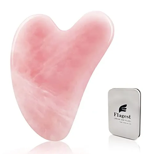 Flagest Gua Sha Gesichtsbehandlung mit Rosenquarz Herzform Guasha Board JKratz-Massage Tool Anti-Falten Werkzeug für Gesichts-Scraping