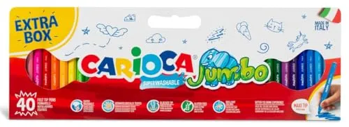 Carioca Jumbo-Filzstifte, 40 Stück, dicker Spitze, achteckiger Schaft, großer Abdeckung, Ø 6 mm