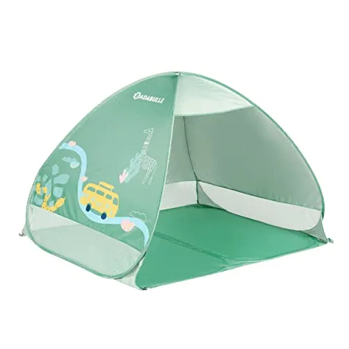 Badabulle Strandmuschel Safari mit UV-Schutz 50+ - Strandmuschel mit Pop-Up-System, schützt Ihr Baby optimal vor Sonnenstrahlen, Wind und Sand, großzügig für bis zu 3 Personen (125 x 100 x 85 cm) und einfach im Aufbau.