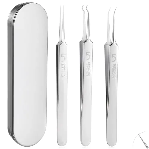 Mitesser Pinzette,3 Stücke Pickel Pinzette Edelstahl Mitesserentferner Set Komedonenquetscher Mitesser Pinzette Mitesserentferner Pickel für Entfernung Von Mitessern Auf Nase Und Gesicht Unisex