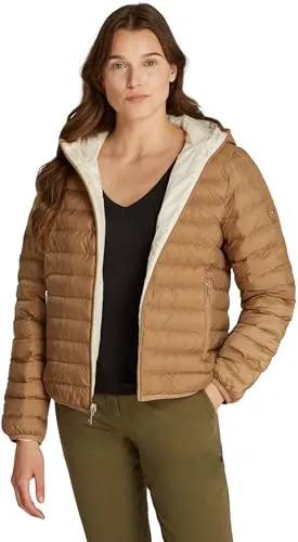 Tommy Hilfiger Damen Steppjacke Padded Wendbar, Beige (Safari Canvas), XXL - Funktionsjacke aus 100% recyceltem Polyester, ideal für den Übergang mit hohem Tragekomfort und zeitlosem Design.