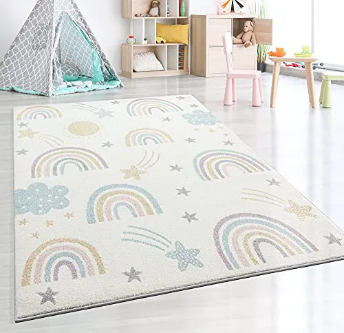 the carpet Beat Kids Moderner Weicher Kinderteppich - Teppich für Kinderzimmer mit pflegeleichtem, farbechtem Flor und kreativem Regenbogen-Muster, ideal für die Fantasie der Kleinen. Erhältlich in verschiedenen Größen.