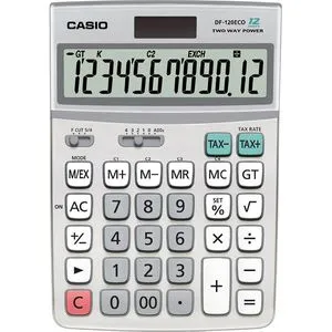 Casio Taschenrechner DF-120 ECO, MwSt-Berechnung, 12-stelliges LC-Display, Solar- und Batteriebetrieb