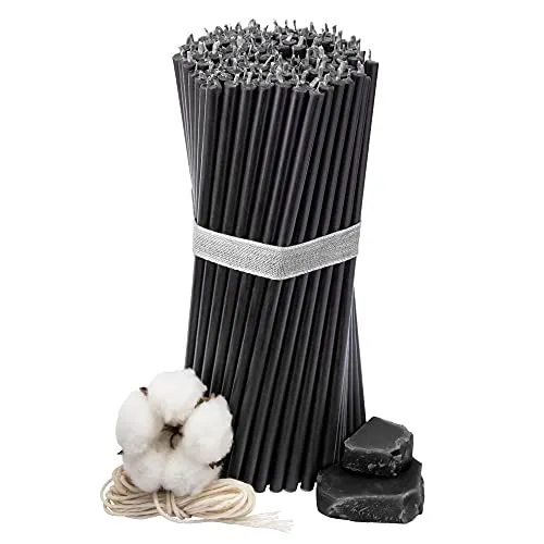 Diveevo Kirchliche Bienenwachskerzen №80-100 Stk. I hochwertige & geweihte Ritualkerzen L-18,5 cm Ø-6,1 mm I 60 Min Brenndauer in schwarz I 500 g dünne Kerzen tropf- und rauchfrei