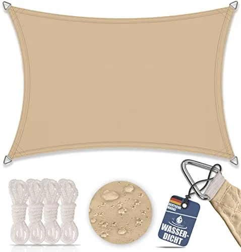 bonsport Sonnensegel Rechteck 3x4 m Sand - Wasserdichtes Sonnensegel mit UV-Schutz für Garten, Balkon oder Camping. Reflektiert bis zu 90% der UV-Strahlung und sorgt für optimale Spannung ohne Durchhängen.