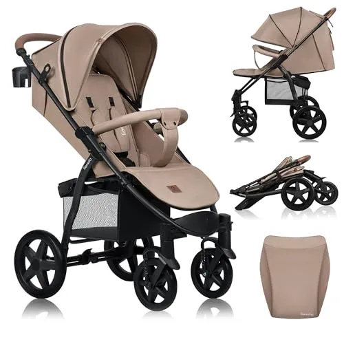lionelo Kinder-Buggy ANNET PLUS - Beige Sand Kinderbuggy mit Fußdecke, 5-Punkte Sicherheitsgurten und großem Korb, ideal für Kinder von 0 bis 36 Monaten.