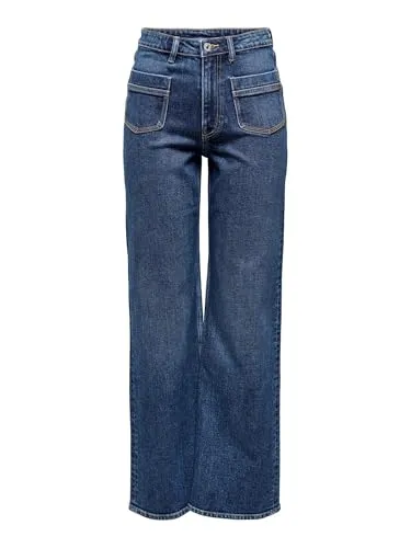 ONLY Weite Jeans ONLJUICY - Coole Wide Fit Jeans für Komfort - Jeans für Arbeit und Freizeit mit perfekter Passform. Hohe Taille, Reißverschluss und praktische Taschen bieten Komfort und Stil.
