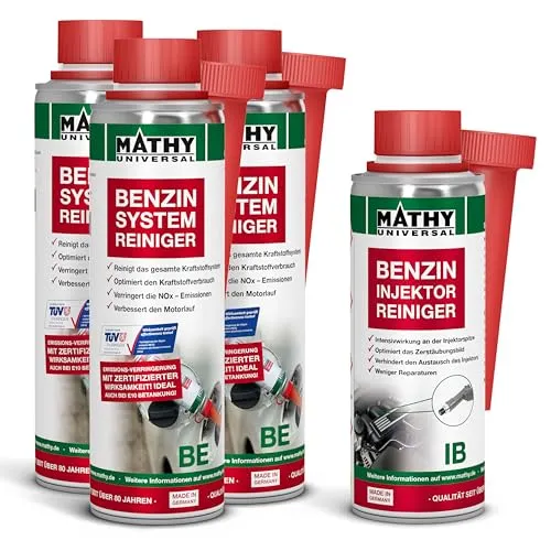 MATHY Benzin-Kur - Systemreiniger für Injektoren und Ventile - Einfache Anwendung für die Selbstreinigung von Einspritzdüsen und Ventilen. Hält den Motor sauber und verlängert die Lebensdauer der Injektoren. Qualität aus Deutschland.