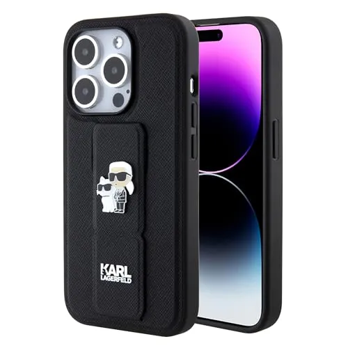 Karl Lagerfeld KLHCP15XGSAKCPK iPhone 15 Pro Max Case - Smartphone Hülle mit Gripstand-Funktion, elegantes Saffiano-Design für optimalen Schutz und stilvolles Aussehen.