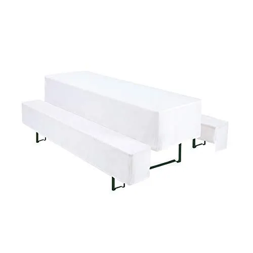 Wagner Textil 3tlg Hussen-Set Blickdicht für Bierzeltgarnitur Weiß - Bierbank & Biertisch-Husse Set