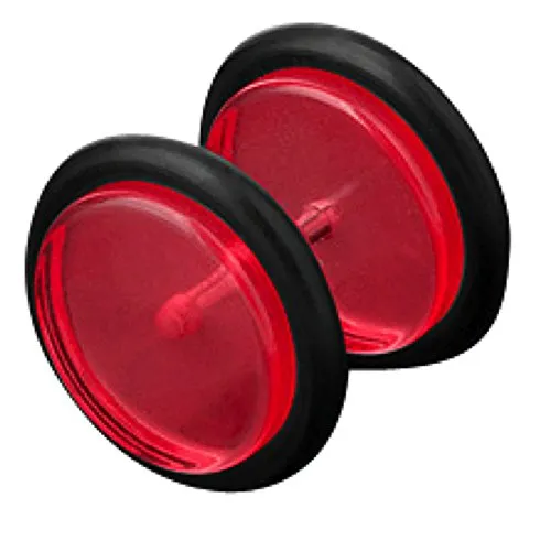 Piercingfaktor UV Ohrring Ohrstecker Fake Piercing Ohr Plug Flesh Tunnel Ohrpiercing Kunststoff Platte Stecker 10mm Rot