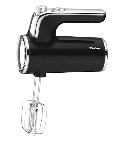 Trisa Handrührgerät - 6 Geschwindigkeiten mit Turbo, Langsamer Start, Chrom-Design, Edelstahl Rührbesen & Knethaken, 400W, Schwarz
