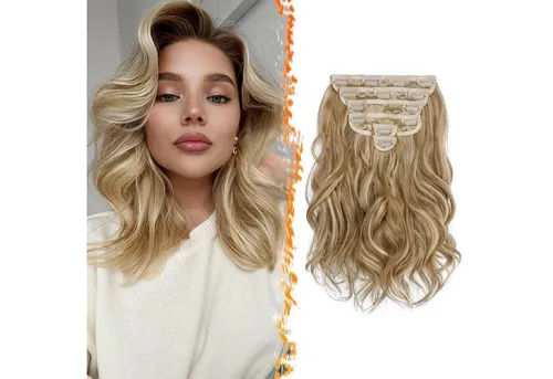 LuxusKollektion Kunsthaar-Extension Clip in Extensions Wellige Haarverlängerungen 6 Stück 30cm Goldblond