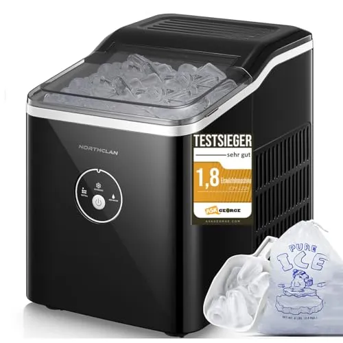 Eiswürfelmaschine NORTHCLAN, 14 kg in 24 Stunden, 9 Eiswürfel in 6-8 Minuten, leiser Betrieb, 120W, für Zuhause und Büro (Dunkelgrau)
