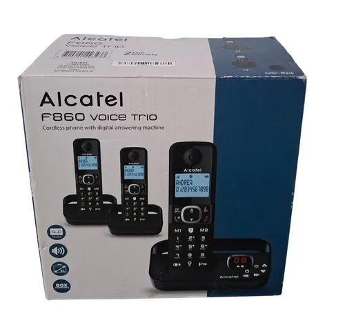 ALCATEL F860 Voice Trio - Schnurloses DECT-Telefon mit Anrufbeantworter - Festnetztelefone mit 3 Mobilteilen, Nummernsperrfunktion für bis zu 100 Nummern und Freisprechfunktion - ideal gegen Spam-Anrufe!
